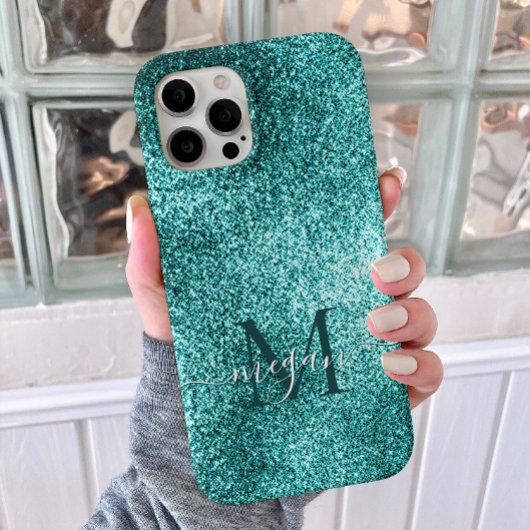 Turquoise Blauwgroen Glitter Sparkle Custom Monogr Case-Mate iPhone Case