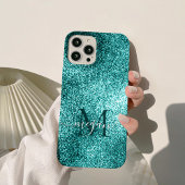 Turquoise Blauwgroen Glitter Sparkle Custom Monogr Case-Mate iPhone Case