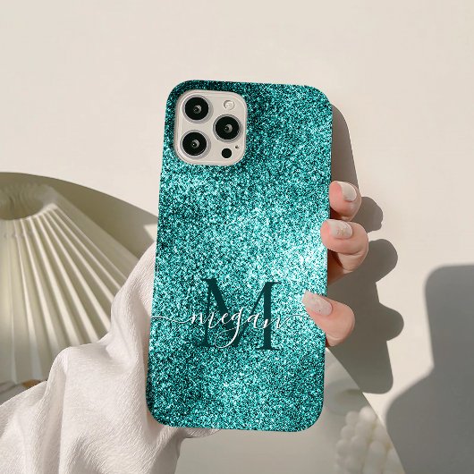 Turquoise Blauwgroen Glitter Sparkle Custom Monogr Case-Mate iPhone Case