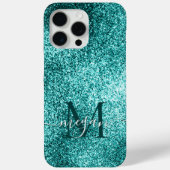 Turquoise Blauwgroen Glitter Sparkle Custom Monogr Case-Mate iPhone Case (Achterkant)