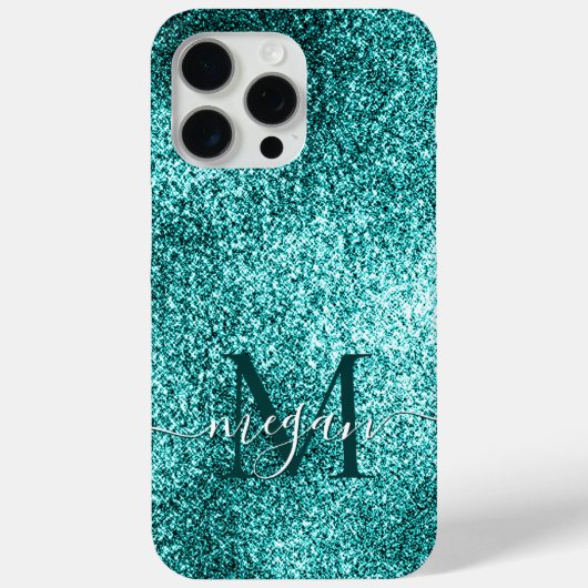 Turquoise Blauwgroen Glitter Sparkle Custom Monogr Case-Mate iPhone Case (Achterkant)