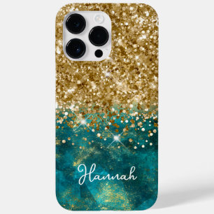 Turquoise Blauwgroen Glittery Gold Glam op maat Case-Mate iPhone 14 Pro Max Hoesje