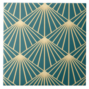 Turquoise Blauwgroen & Gold Art Deco Fan Pattern D Tegeltje