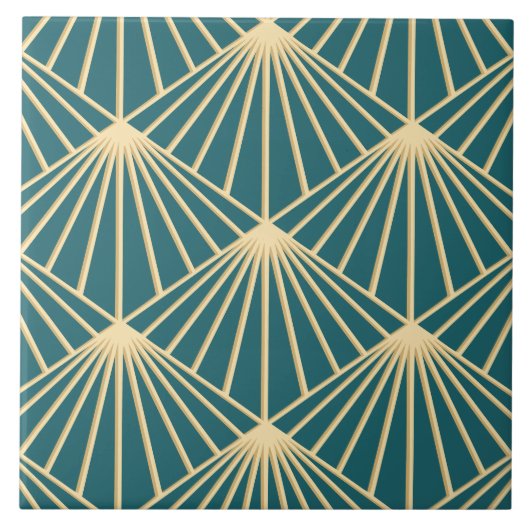 Turquoise Blauwgroen & Gold Art Deco Fan Pattern D Tegeltje (Voorkant)