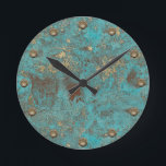 Turquoise Blauwgroen & Gold Copper  Antiek Ronde Klok<br><div class="desc">Turquoise Blauwgroen & Gold Copper  Antiek Clock.</div>