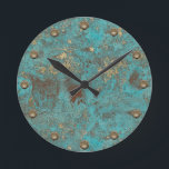 Turquoise Blauwgroen & Gold Copper  Antiek Ronde Klok<br><div class="desc">Turquoise Blauwgroen & Gold Copper  Antiek Clock.</div>