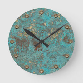 Turquoise Blauwgroen & Gold Copper  Antiek Ronde Klok
