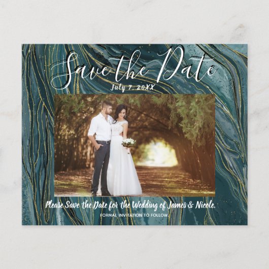 Turquoise Blauwgroen Gold Photo Wedding Save the D (Voorkant)