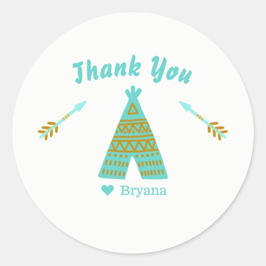 Turquoise Blauwgroen Gold Tepee Birthday Party Fav Ronde Sticker (Voorkant)