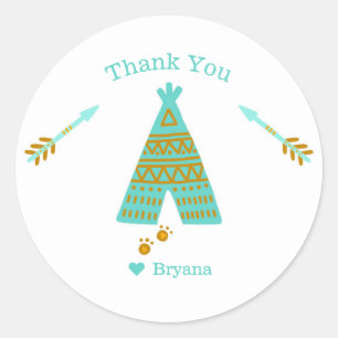 Turquoise Blauwgroen & Gold Tepee Modern Birthday  Ronde Sticker