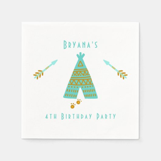 Turquoise Blauwgroen & Gold Tepee Modern Birthday  Servet (Voorkant)