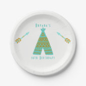 Turquoise Blauwgroen Gold Tepee Sweet 16 Birthday Papieren Bordje (Voorkant)
