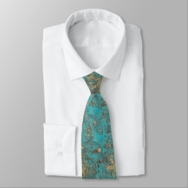 Turquoise Blauwgroen & Goud Koper  Antiek Stropdas