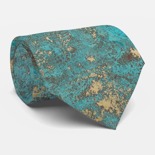 Turquoise Blauwgroen & Goud Koper Antiek Stropdas (Opgerold)