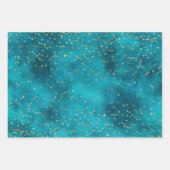 Turquoise Blauwgroen Gouden Sparkle Kerstboom Inpakpapier Vel (Voorkant 3)