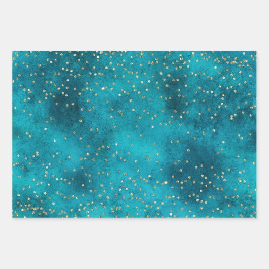 Turquoise Blauwgroen Gouden Sparkle Kerstboom Inpakpapier Vel (Voorkant 3)
