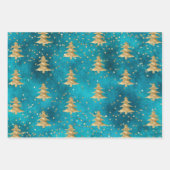 Turquoise Blauwgroen Gouden Sparkle Kerstboom Inpakpapier Vel (Voorkant)