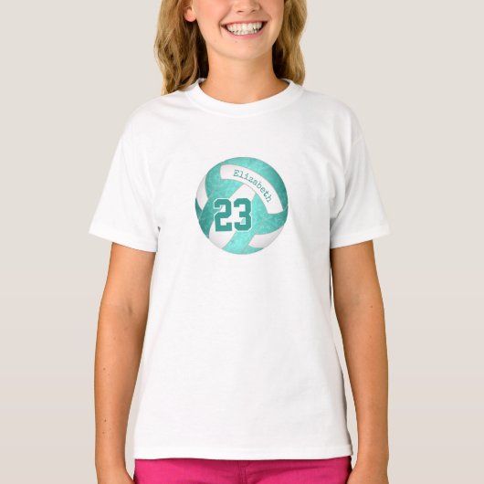 Turquoise blauwgroen Gradient Artsy Girls Volleyba T-shirt (Voorkant)