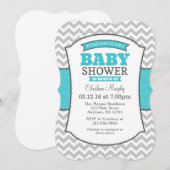 Turquoise Blauwgroen Gray Chevron Baby shower Uitn Kaart (Voorkant / Achterkant)