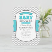 Turquoise Blauwgroen Gray Chevron Baby shower Uitn Kaart (Staand voorkant)