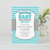 Turquoise Blauwgroen Gray Chevron Baby shower Uitn Kaart (Staand voorkant)