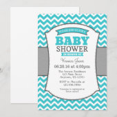 Turquoise Blauwgroen Gray Chevron Baby shower Uitn Kaart (Voorkant / Achterkant)