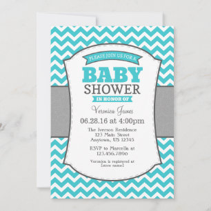 Turquoise Blauwgroen Gray Chevron Baby shower Uitn Kaart
