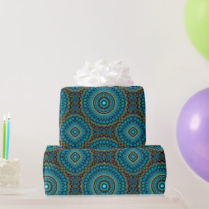 Turquoise Blauwgroen Green Mandala Round Star Patt Cadeaupapier