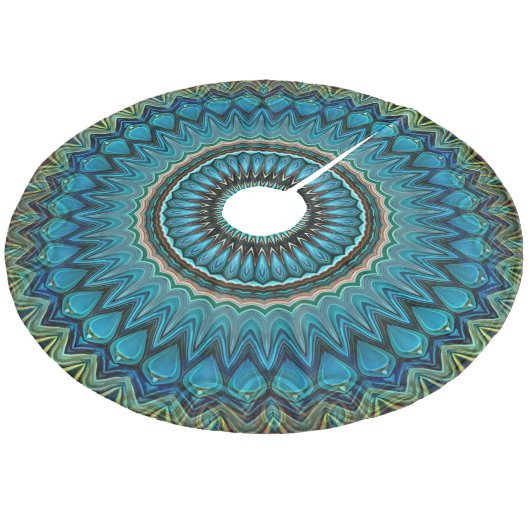 Turquoise Blauwgroen Green Mandala Round Star Patt Fleece Kerstboom Rok (Gekanteld)