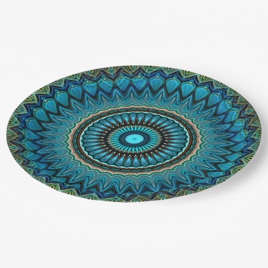 Turquoise Blauwgroen Green Mandala Round Star Patt Papieren Bordje (Gekanteld)