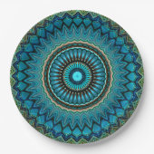 Turquoise Blauwgroen Green Mandala Round Star Patt Papieren Bordje (Voorkant)