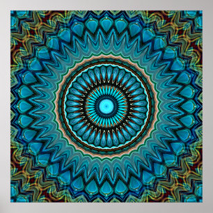 Turquoise Blauwgroen Green Mandala Round Star Patt Poster