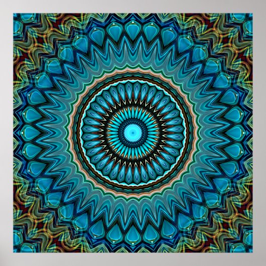 Turquoise Blauwgroen Green Mandala Round Star Patt Poster (Voorkant)