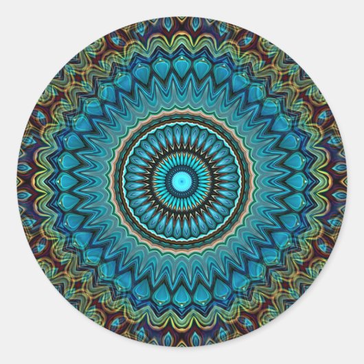 Turquoise Blauwgroen Green Mandala Round Star Patt Ronde Sticker (Voorkant)