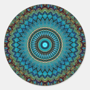 Turquoise Blauwgroen Green Mandala Round Star Patt Ronde Sticker