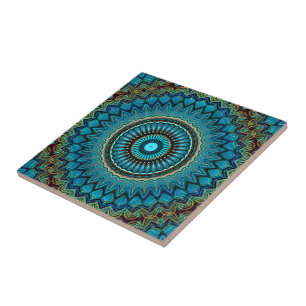 Turquoise Blauwgroen Green Mandala Round Star Patt Tegeltje