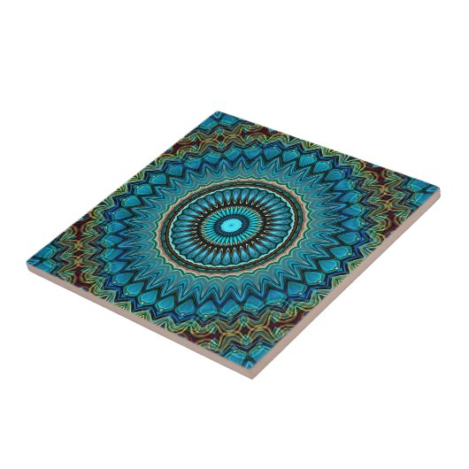 Turquoise Blauwgroen Green Mandala Round Star Patt Tegeltje (Zijkant)