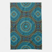 Turquoise Blauwgroen Green Mandala Round Star Patt Theedoek (Verticaal)