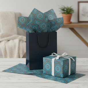 Turquoise Blauwgroen Green Mandala Round Star Patt Tissuepapier