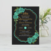 Turquoise Blauwgroen Green Roos Gold Elegant Quinc Kaart (Staand voorkant)