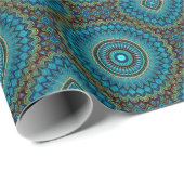 Turquoise Blauwgroen Green Round Mandala Art Star Cadeaupapier (Rol Hoek)