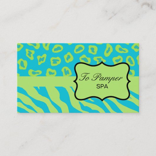 Turquoise Blauwgroen & Green Zebra & Cheetah Skin  Visitekaartje (Voorkant)
