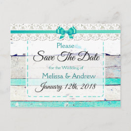 Turquoise Blauwgroen Grijs Hout Save the Date Brie Aankondigingskaart