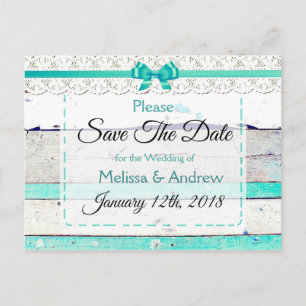 Turquoise Blauwgroen Grijs Hout Save the Date Brie Aankondigingskaart