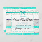 Turquoise Blauwgroen Grijs Hout Save the Date Brie Aankondigingskaart (Voorkant / Achterkant)