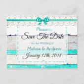 Turquoise Blauwgroen Grijs Hout Save the Date Brie Aankondigingskaart (Voorkant)