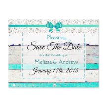 Turquoise Blauwgroen Grijs Hout Save the Date Brie