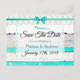 Turquoise Blauwgroen Grijs Hout Save the Date Brie Aankondigingskaart