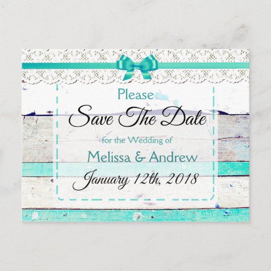 Turquoise Blauwgroen Grijs Hout Save the Date Brie Aankondigingskaart (Voorkant)