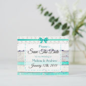 Turquoise Blauwgroen Grijs Hout Save the Date Brie Aankondigingskaart (Staand voorkant)